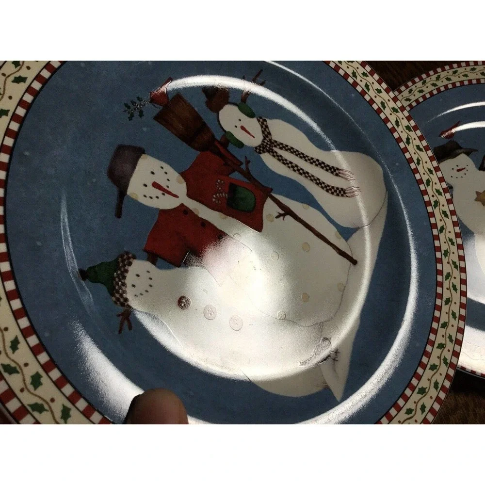 Vtg Debbie Mumm Jolly Snowmen Sakura 1997 Salad Plates Country Christmas Winter‎